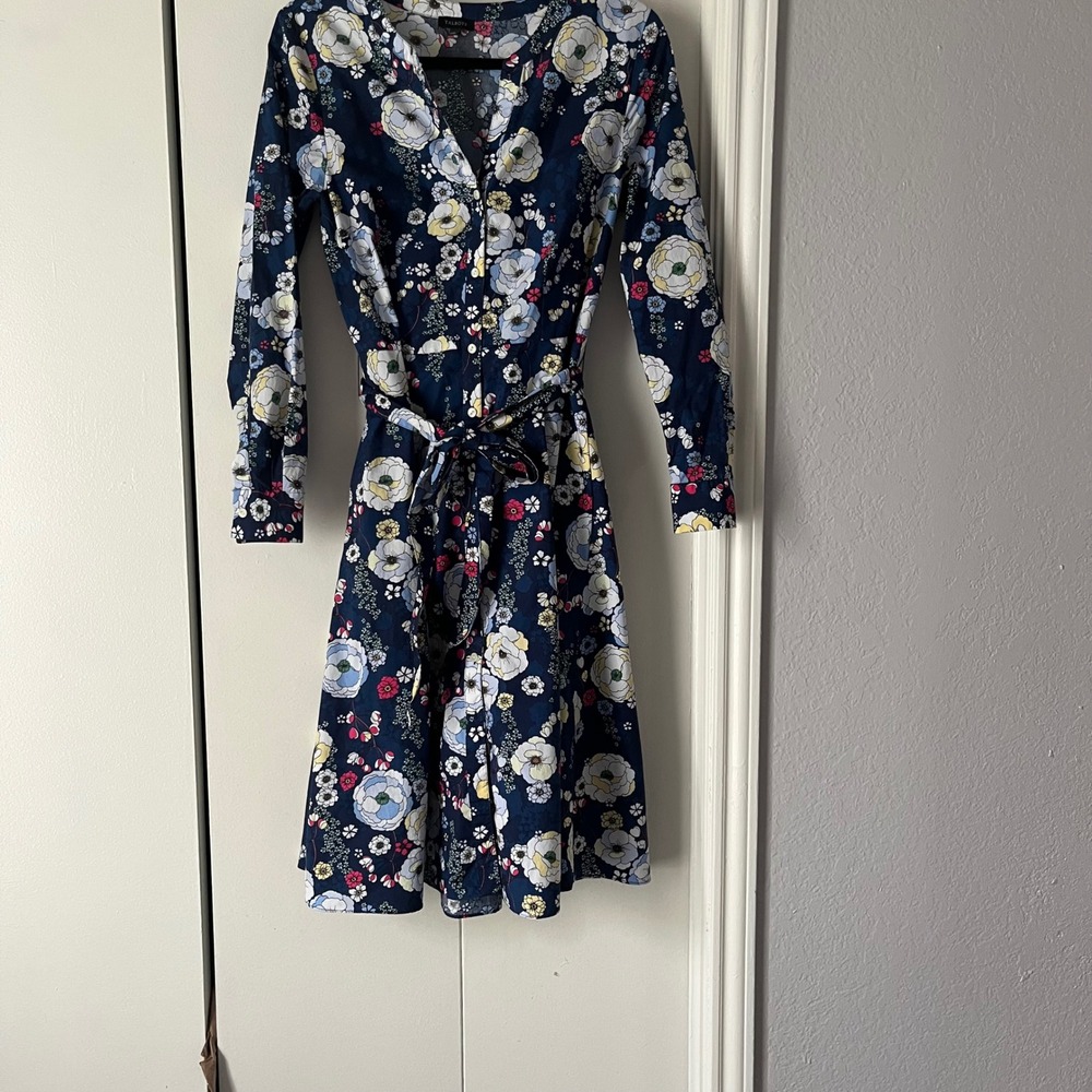 Talbots Floral Print Dress Long Sleeve Button Front Belted Fit & Flare Size 4